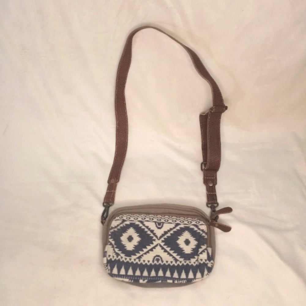 Myra Bag Canvas Leather Accent Crossbody Adjustable Strap Aztec Bohemian Print